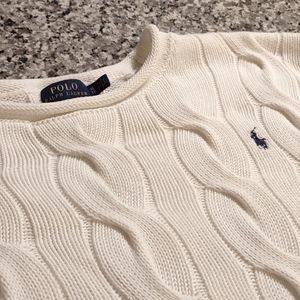 Polo Ralph Lauren Cable Knit White Sweater Size XL